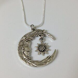 Pendant Celestial Silver Sun & Moon Double Sided Pendant Large with Charm